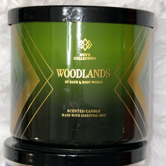 Bath & Body Works 3 Wick Candle Lot Men’s Woodlands and Ocean - Picture 3 of 9